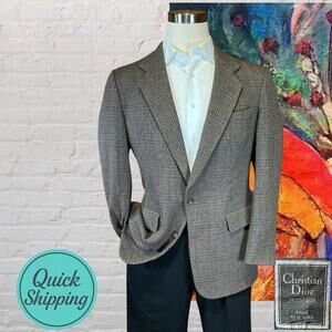 Christian Dior 38R Taupe Brown Gray Plaid Wool Designer Blazer Sport Jacket